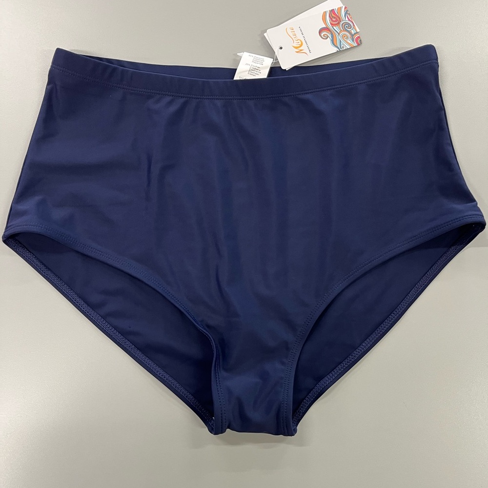 Women’s Elegant Navy High-Waist Bikini Bottoms Size Medium NWT!